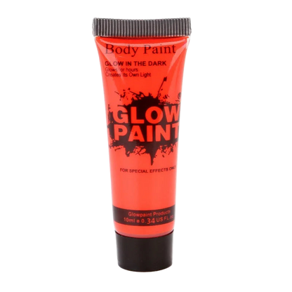 Glow paint tube with red body paint on a white background