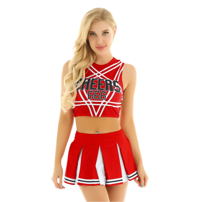 Womens Cheerleader Uniform Sleeveless Crop Top Mini Pleated Skirt