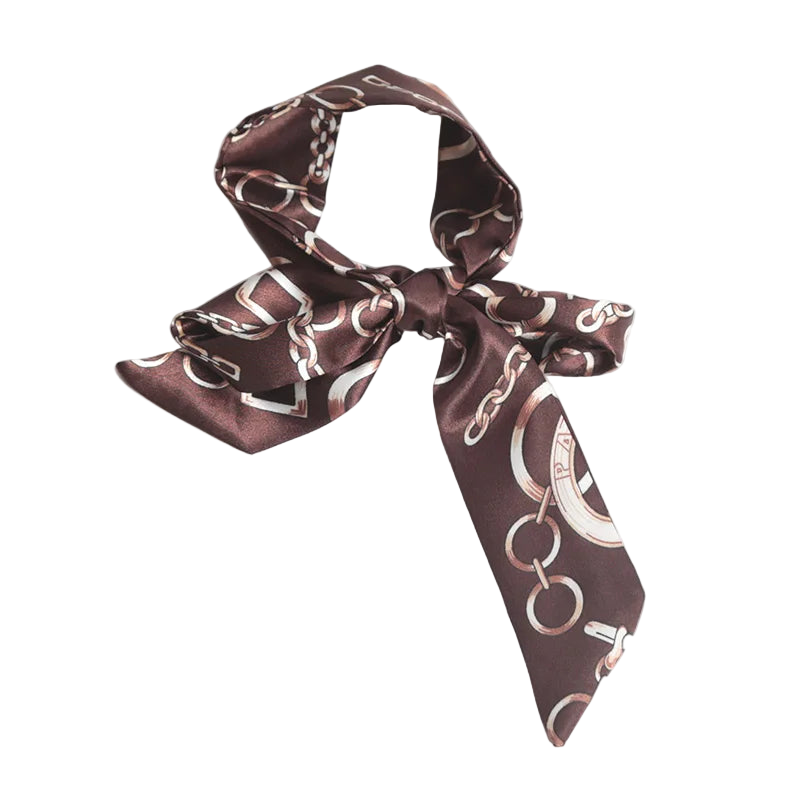 Brown scarf with chain pattern on a white background