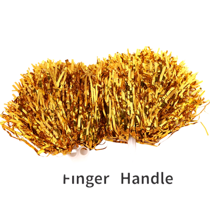 Gold tinsel finger handle on a white background