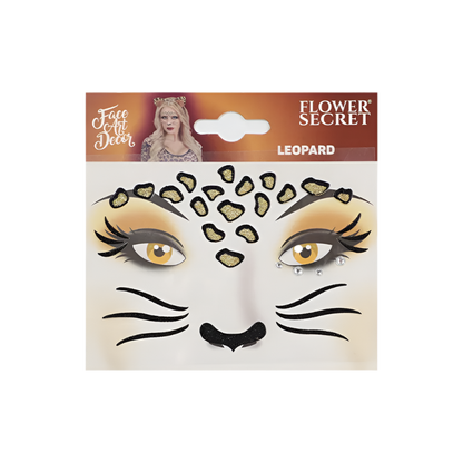 Glitter face art stickers featuring leopard and butterfly designs for resort theme nights

