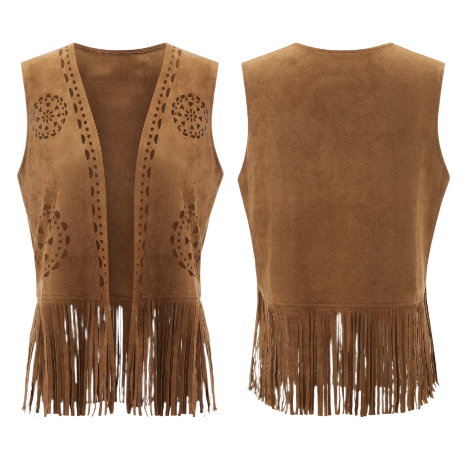 fringe faux suede vest with tassel details for western streetwear and resort fashion