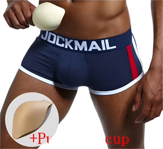 bulge enhancing push-up boxer trunks with specialized cup design for men's confidence-building resort wear