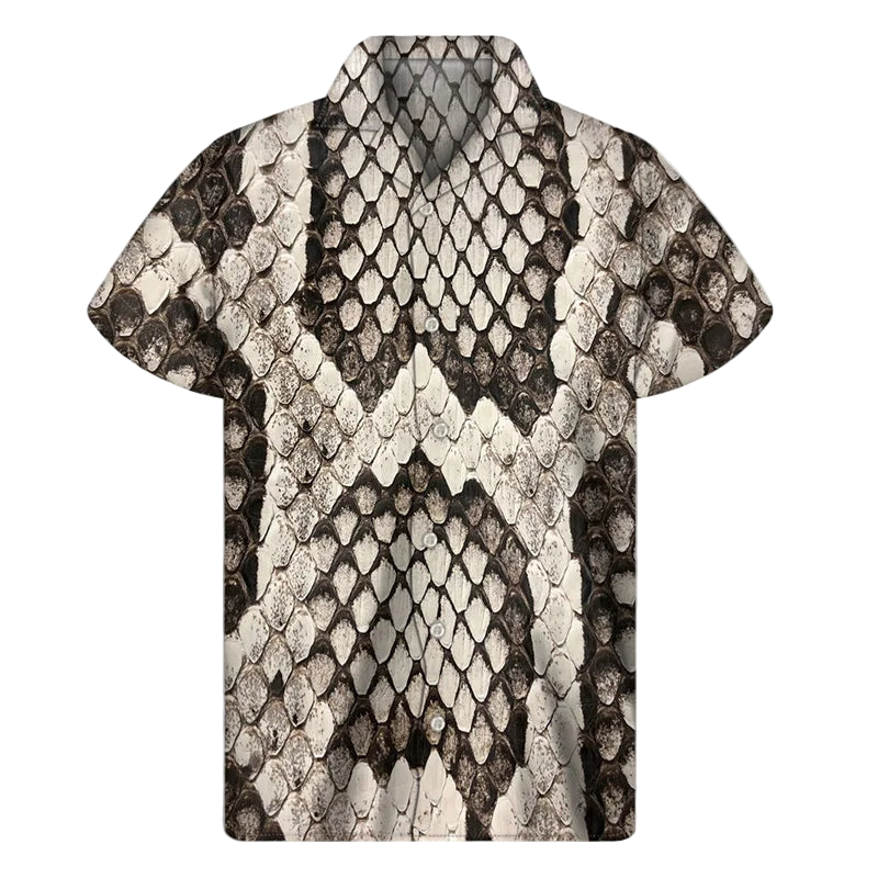 Short-sleeve shirt with snake skin pattern on a white background