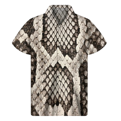 Short-sleeve shirt with snake skin pattern on a white background