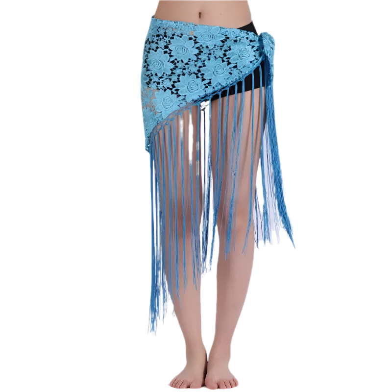 lace tassel belly dance hip scarf with Indian cultural design for resort performance wear