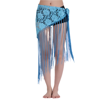 lace tassel belly dance hip scarf with Indian cultural design for resort performance wear