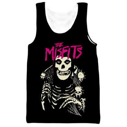 Black tank top with skeleton design and 'The Misfits' text on a white background