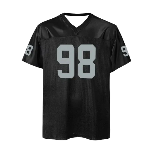 Black sports jersey with number 98 on a white background