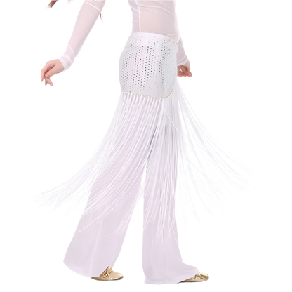 lace tassel belly dance hip scarf with Indian cultural design for resort performance wear