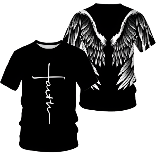 Angel Wings Cross 3D Printed T Shirt Men