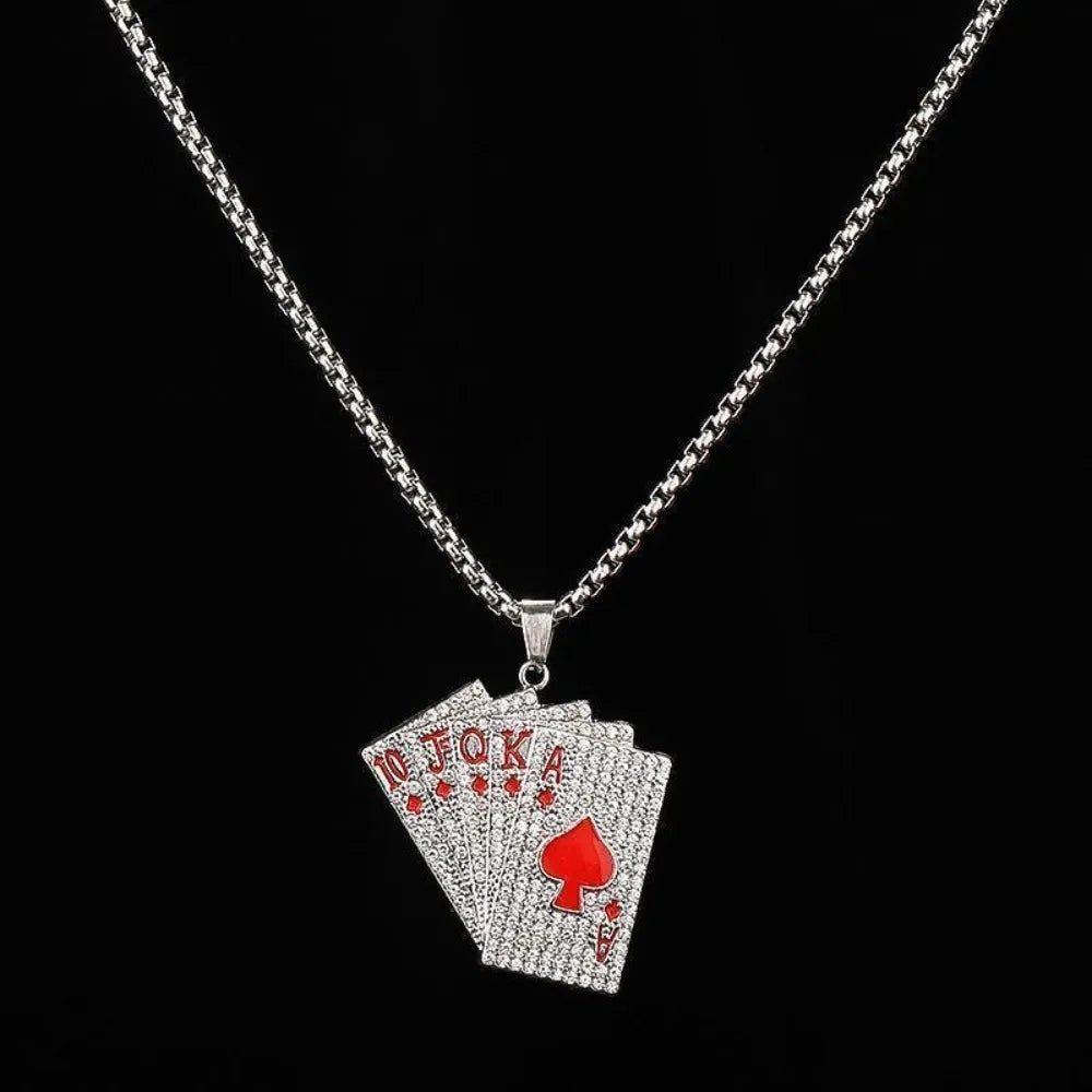 Creative Hip Hop Rock Style Necklace for Women Men Iced Out Spades Playing Cards Pendant Charm Gothic Necklaces Jewelry Gifts