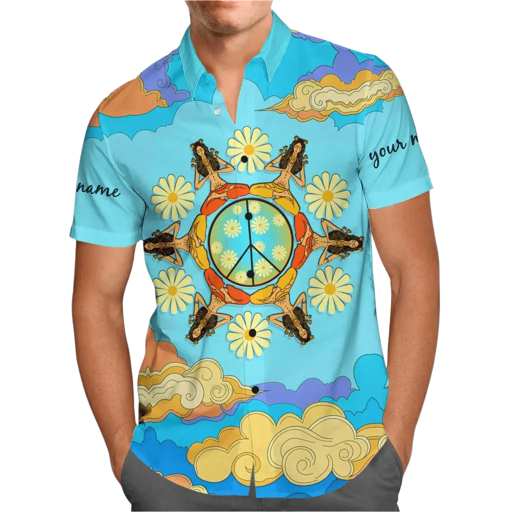 hippie girl sunflower 3D Hawaiian shirt in oversized 5XL sizing for inclusive resort summer fashion