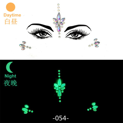 Glow in the Dark Face Gems | Rhinestone Festival Face Stickers