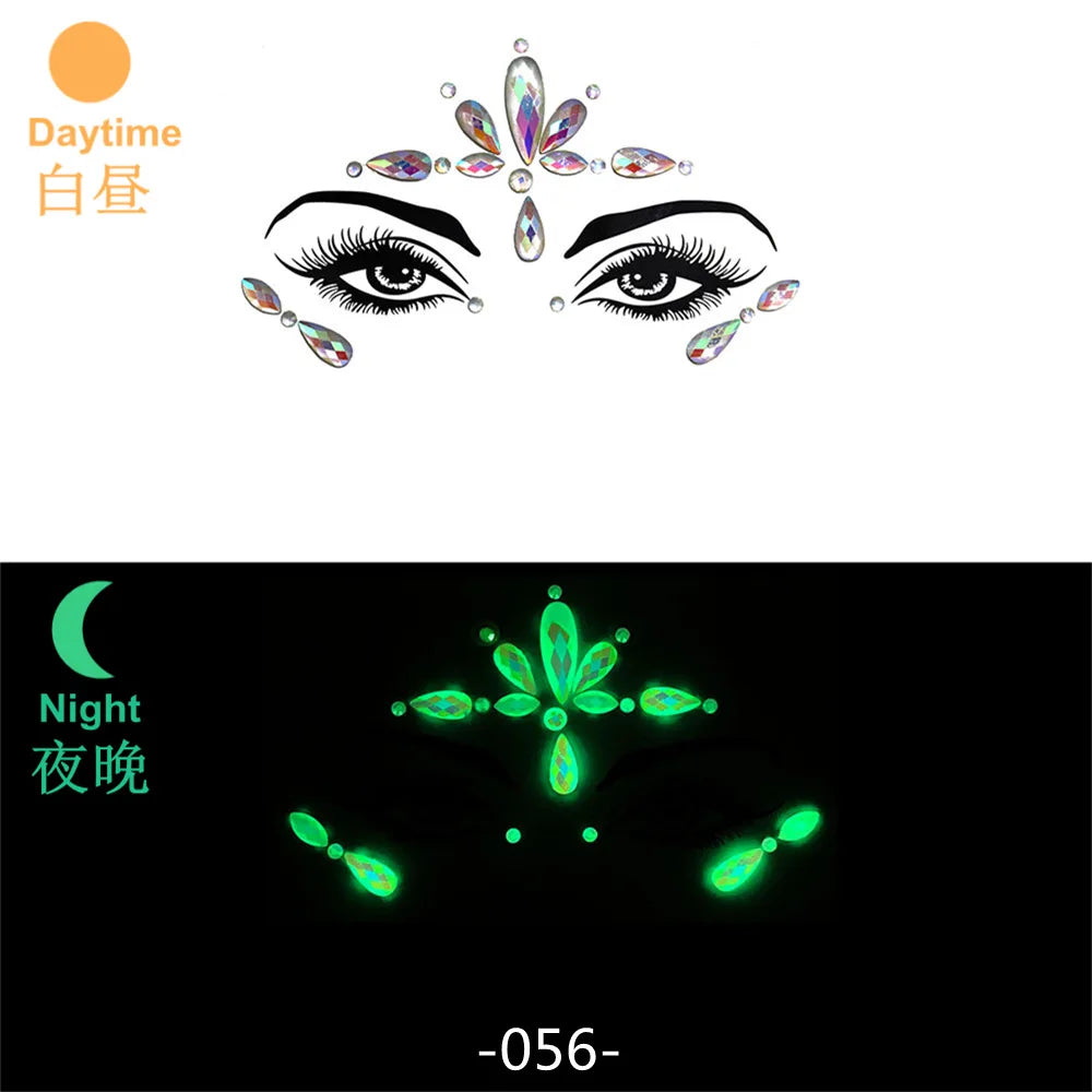 Glow in the Dark Face Gems | Rhinestone Festival Face Stickers