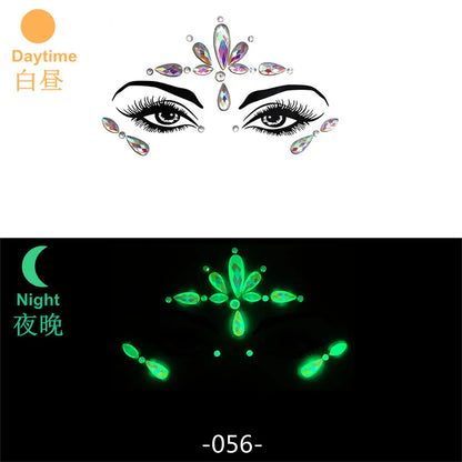 Glow in the Dark Face Gems | Rhinestone Festival Face Stickers