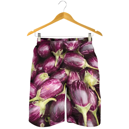 Cheeky Eggplant 3D Print Beach Shorts featuring playful design, perfect for adult resort theme nights