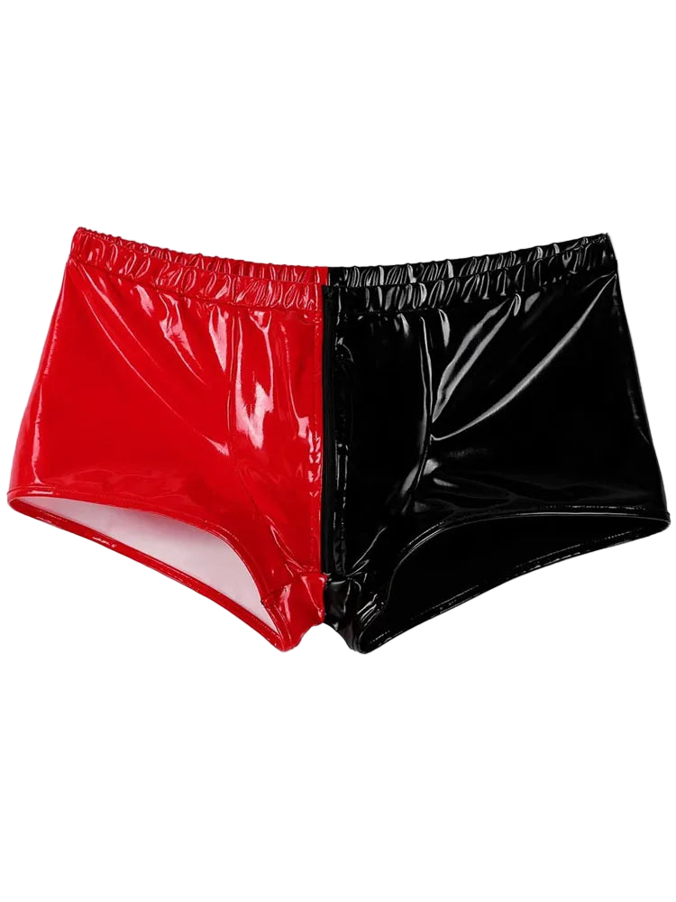 Red and black shiny briefs on a white background