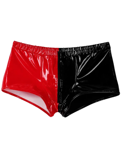 Red and black shiny briefs on a white background