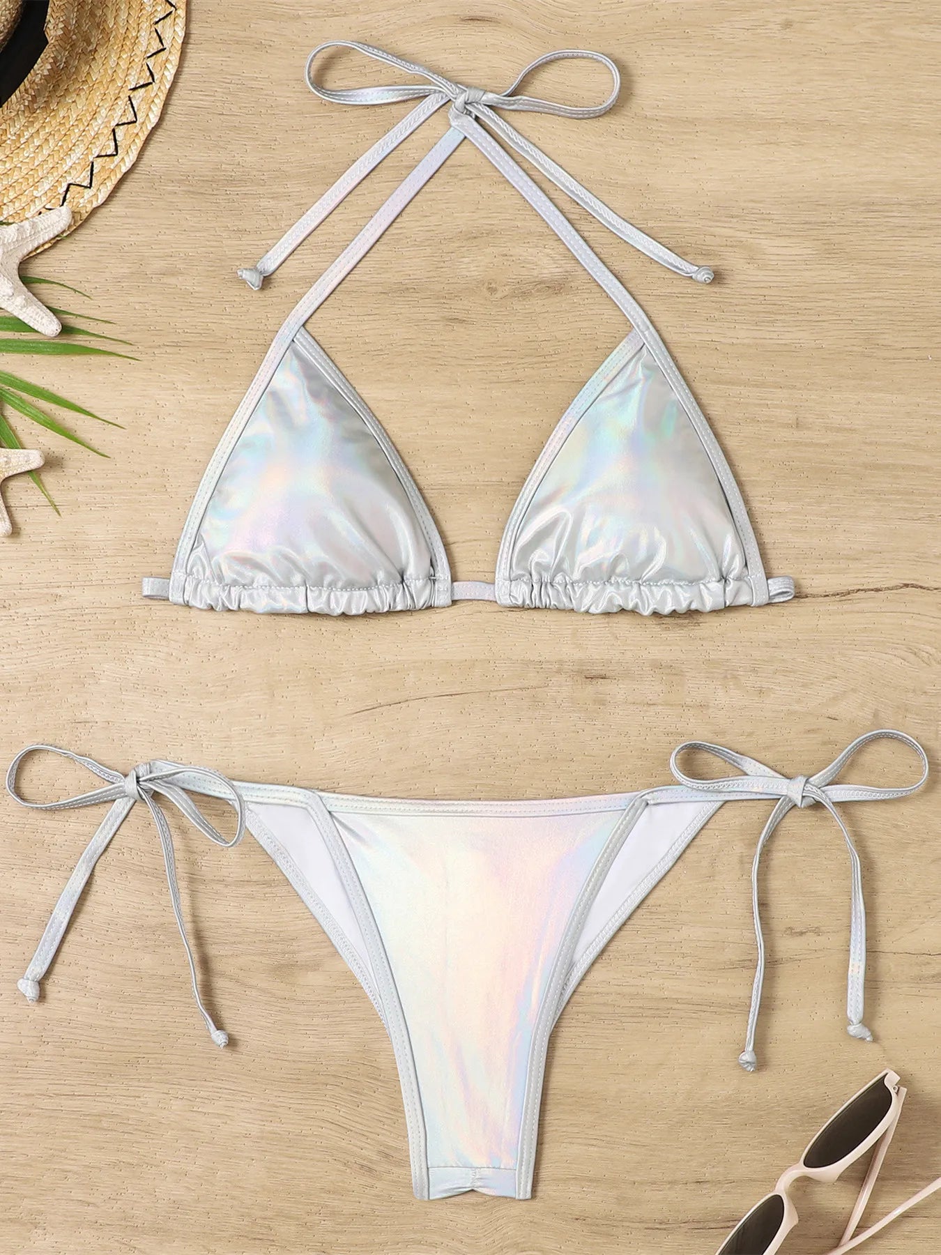 Shiny Swimwear Women Halter Bathers Bling Sequin Bikini Set Cut Out Push Up Padded Bathing Suit Thong Swimwear Glitter Biquini