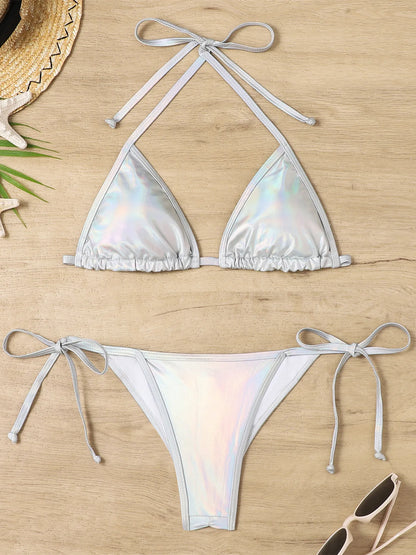 Shiny Swimwear Women Halter Bathers Bling Sequin Bikini Set Cut Out Push Up Padded Bathing Suit Thong Swimwear Glitter Biquini