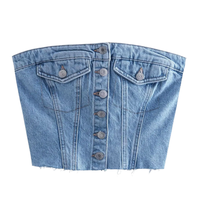 denim bra vest top with tight-fitting halter design for casual resort wear in large sizes