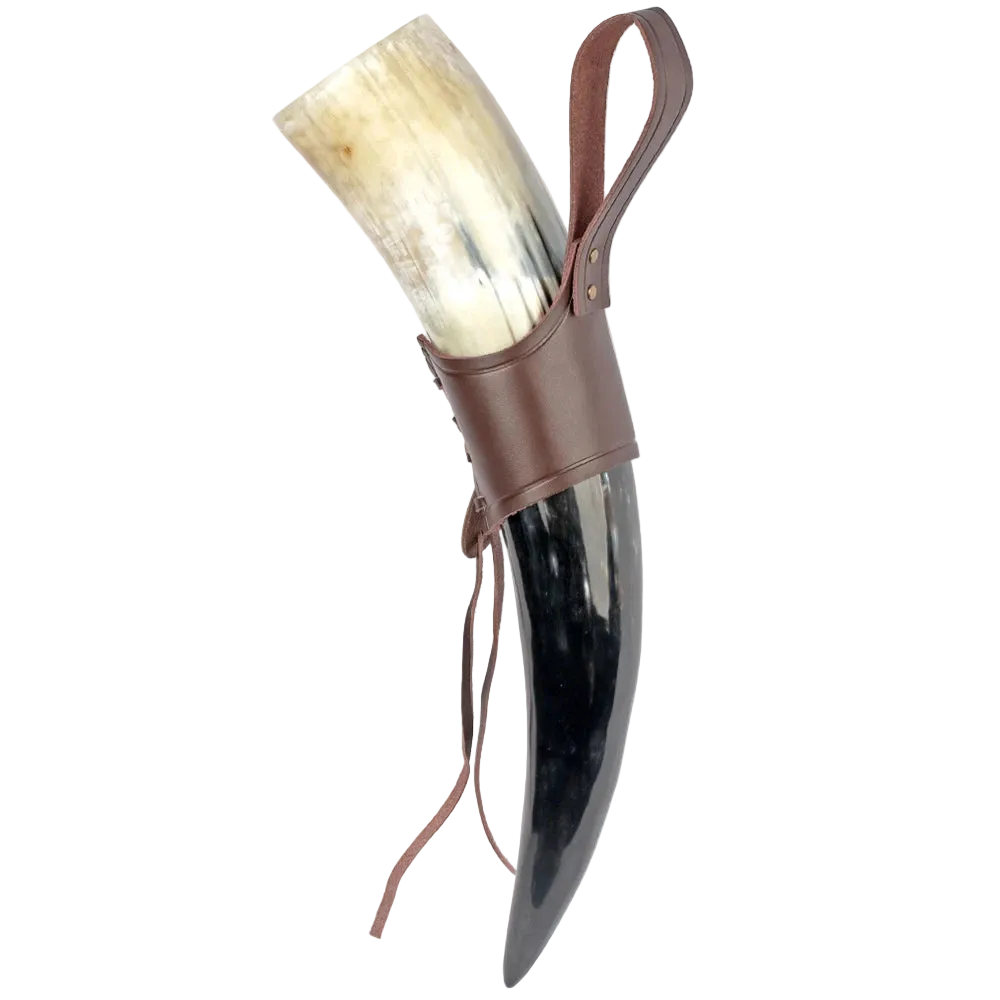Viking Drinking Horn Mug | Medieval Tankard with Leather Holder