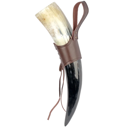 Viking Drinking Horn Mug | Medieval Tankard with Leather Holder