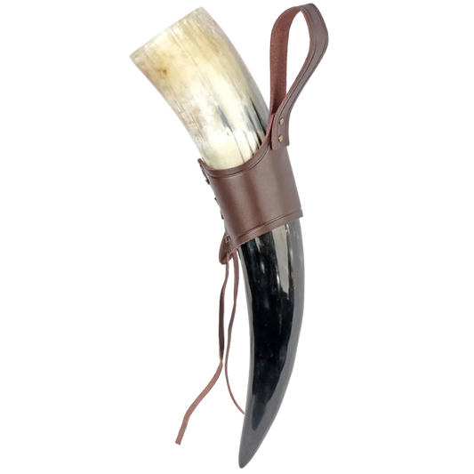 Viking Drinking Horn Mug | Medieval Tankard with Leather Holder