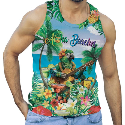 Summer Parrot 3D Printed Beach Tank Top For Men