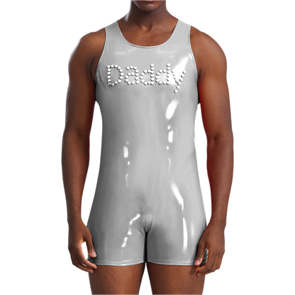 Men's Latex Muscle Bodysuit | Shiny Metallic PU Leather Jumpsuit