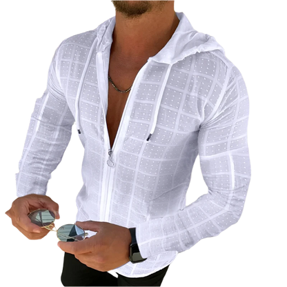 Mens Zip Up Hooded White Plaid Tshirts