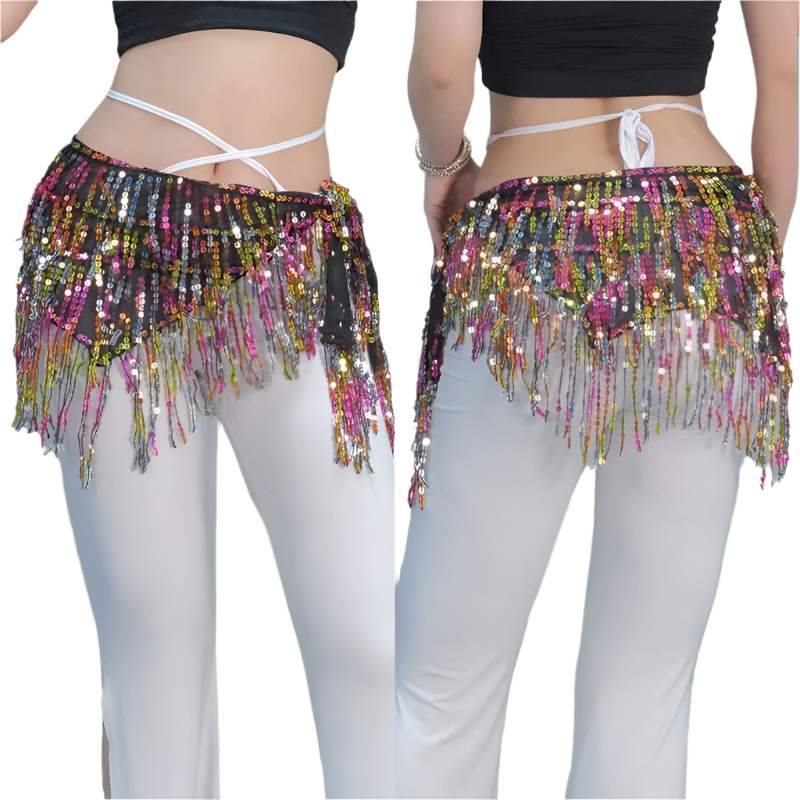 sequin tassel belly dance hip scarf for dance lessons and resort performance wear