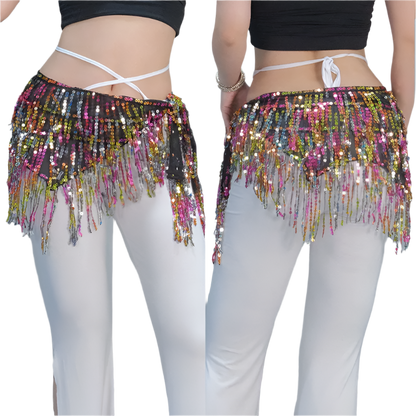 sequin tassel belly dance hip scarf for dance lessons and resort performance wear