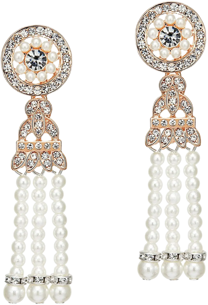 1920s Art Deco pearl dangle earrings with vintage Gatsby design for resort theme nights

