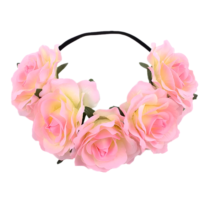 A floral headband featuring large, vibrant roses. The design is bold and romantic, perfect for a bohemian or festival look.