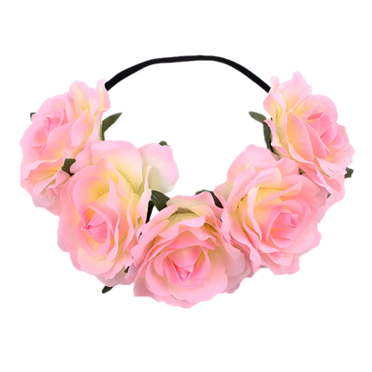 A floral headband featuring large, vibrant roses. The design is bold and romantic, perfect for a bohemian or festival look.