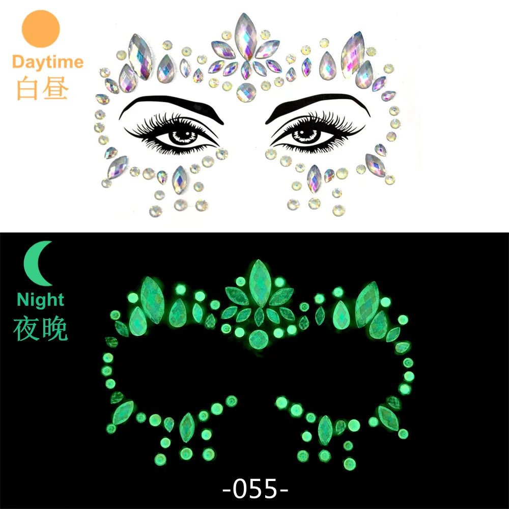 Glow in the Dark Face Gems | Rhinestone Festival Face Stickers