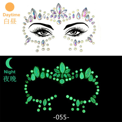 Glow in the Dark Face Gems | Rhinestone Festival Face Stickers