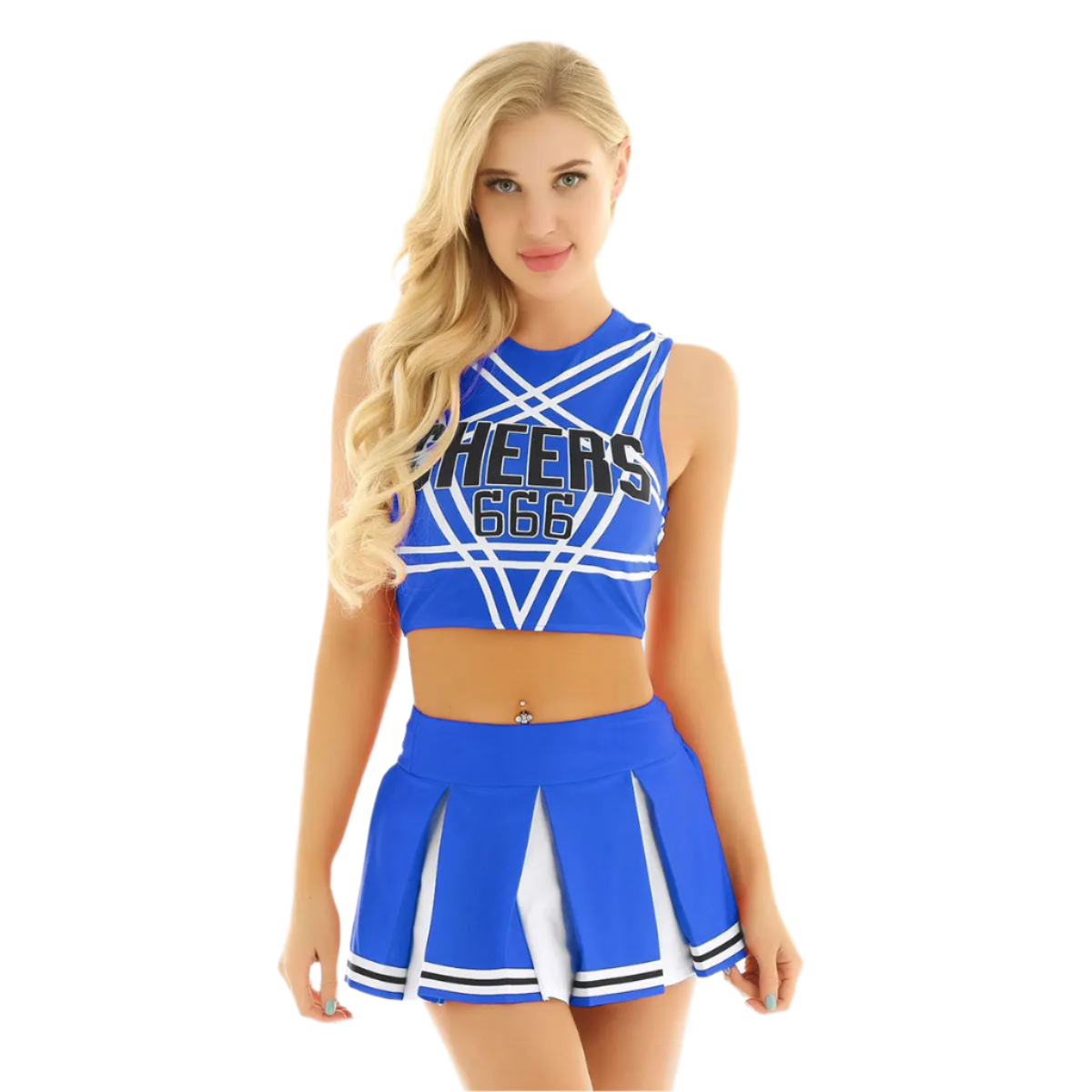 Womens Cheerleader Uniform Sleeveless Crop Top Mini Pleated Skirt