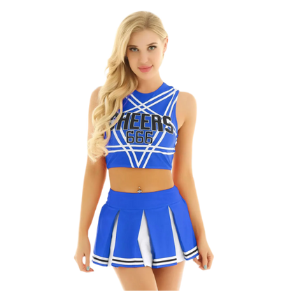 Womens Cheerleader Uniform Sleeveless Crop Top Mini Pleated Skirt