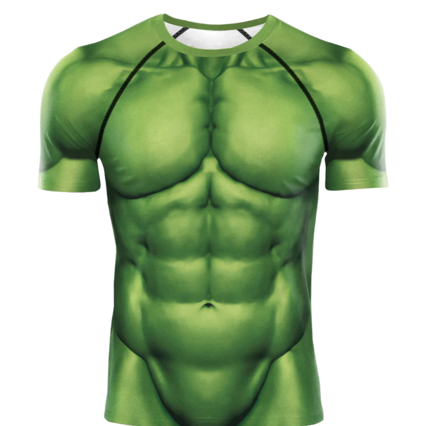 Green Muscle Shirt: A short-sleeve t-shirt with a printed design resembling a muscular green torso, perfect for a superhero-inspired look.

