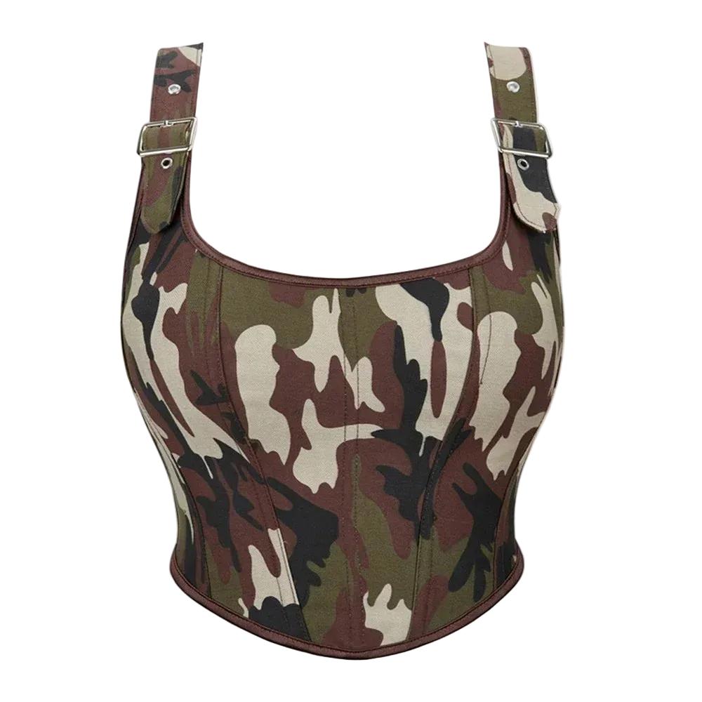 Camouflage-patterned harness on a white background