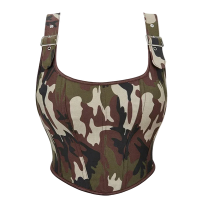Camouflage-patterned harness on a white background