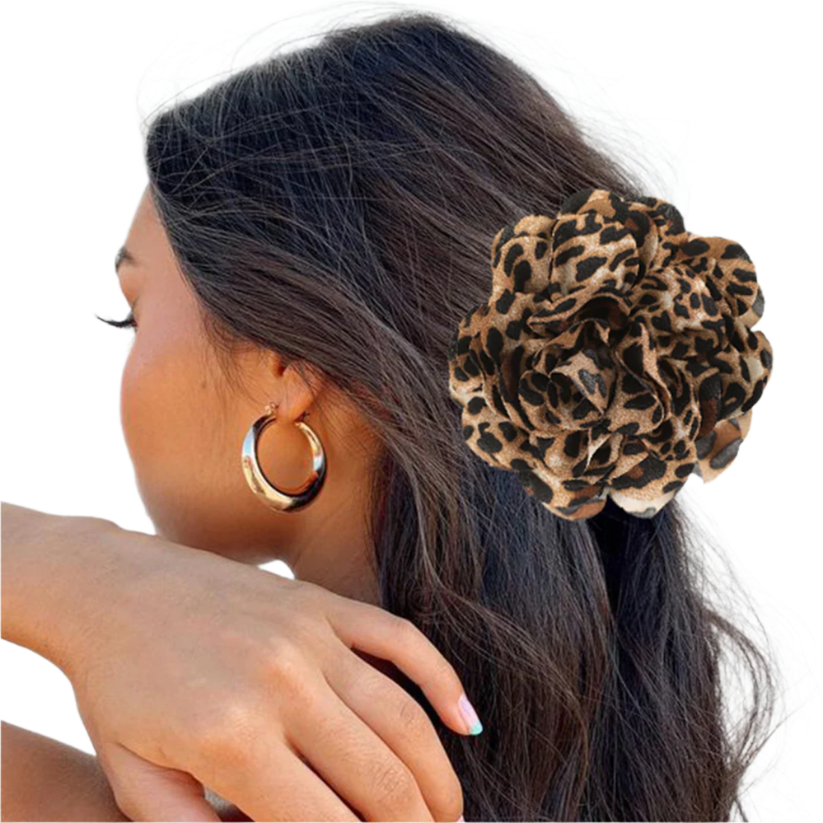 Seductive leopard print hair claw with bold flower accent, designed for intimate occasions and romantic styling I notice you're expanding your sensual accessories line. This aligns well with your other intimate products like the leopard nipple covers and LED lingerie sets, creating a cohesive collection for intimate occasions.