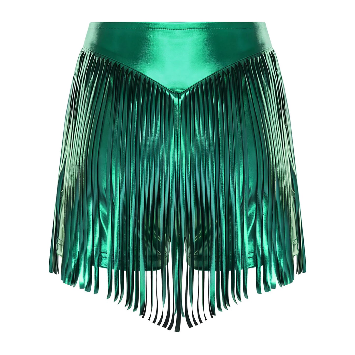 Women Iridescent Metallic Hot Pants with Fringed High Waist Tassel Skirted Shorts Cheeky Shorts Stage Dance Jazz Rock Clubwear