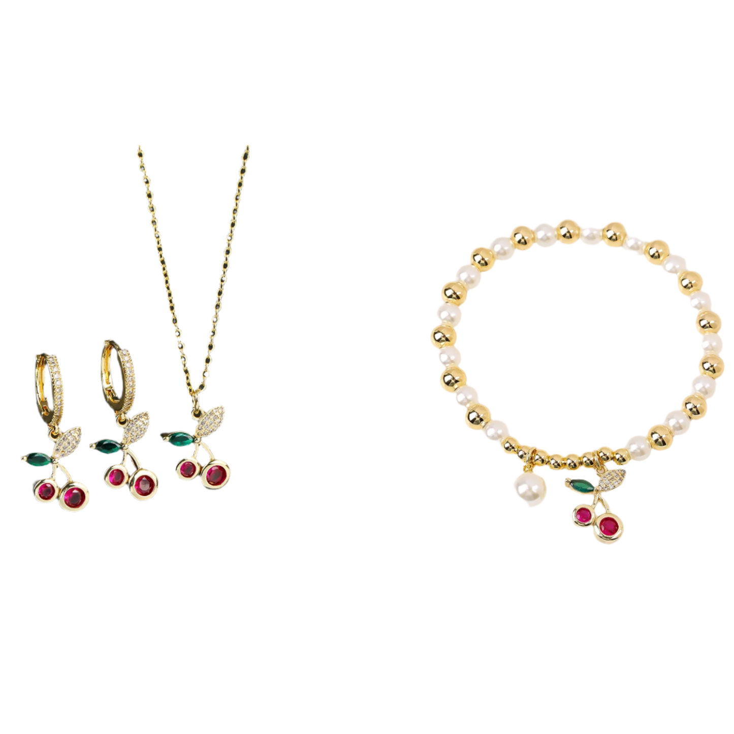 Jewelry set with necklace, earrings, and bracelet on a white background