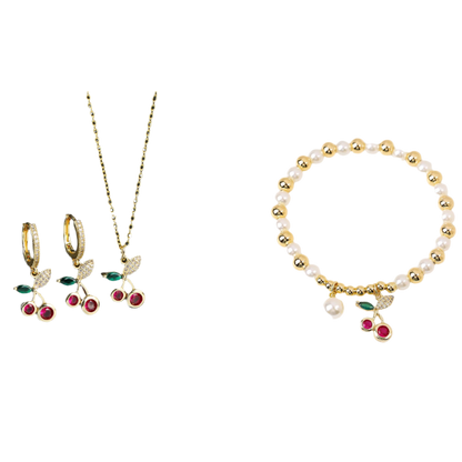 Jewelry set with necklace, earrings, and bracelet on a white background