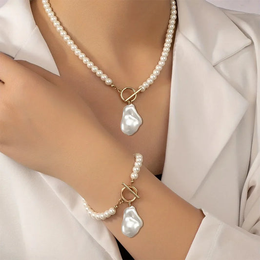 Pearl Necklace & Bracelet Set for Women | Baroque Pendant Jewelry