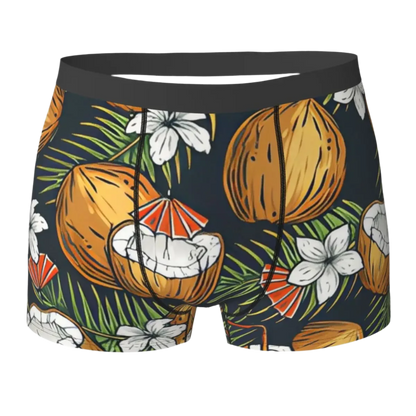 Men's tropical jungle print stretch boxer brief with high quality large size design for Hot Tropics Animal Instincts theme night resort wear